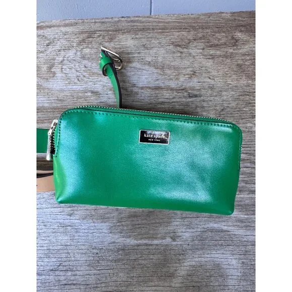 Kate Spade New York Green Leather Belt Bag Fanny Pack Waist Pack Zip Pouch - Picture 2 of 6